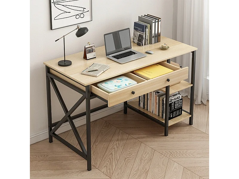 COMPUTER-SCHREIBTISCH LOFT INDUSTRIELL SCHUBLADE REGALE HELLES SKANDINAVISCHES EICHENHOLZ