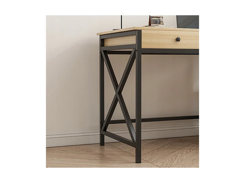 BUREAU INFORMATIQUE LOFT INDUSTRIEL TIROIR ÉTAGÈRES CHÊNE CLAIR SCANDINAVE