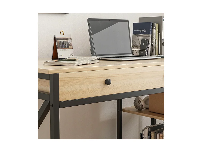 BUREAU INFORMATIQUE LOFT INDUSTRIEL TIROIR ÉTAGÈRES CHÊNE CLAIR SCANDINAVE