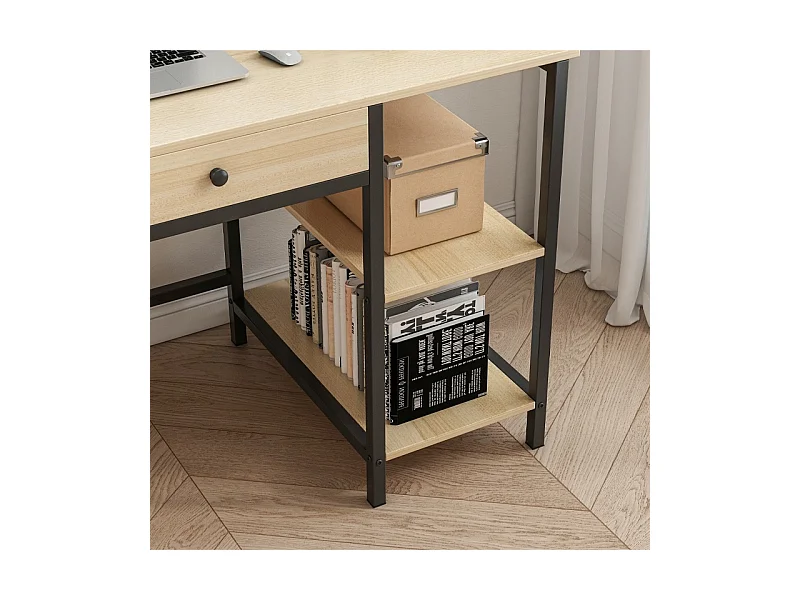 BUREAU INFORMATIQUE LOFT INDUSTRIEL TIROIR ÉTAGÈRES CHÊNE CLAIR SCANDINAVE