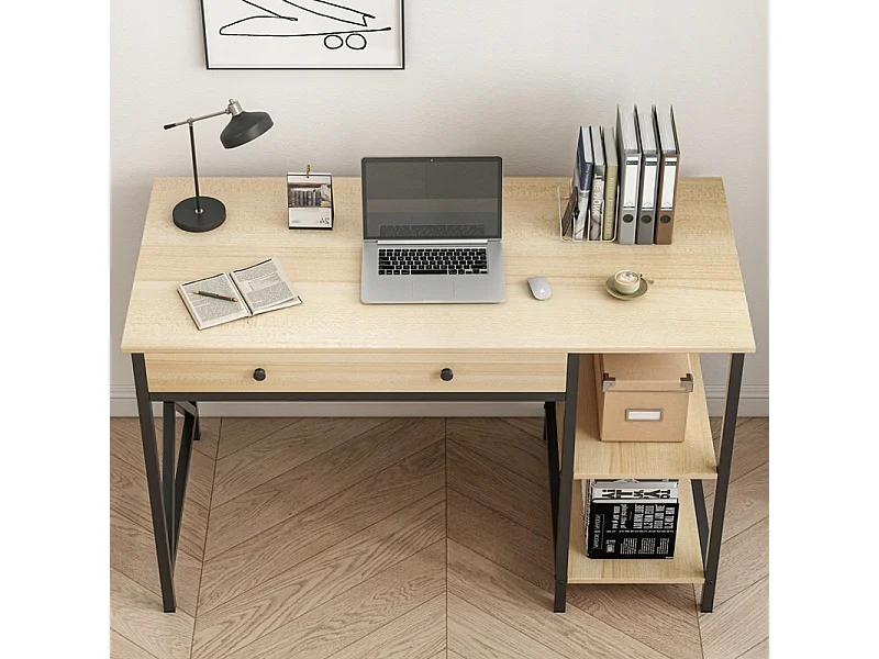 COMPUTER-SCHREIBTISCH LOFT INDUSTRIELL SCHUBLADE REGALE HELLES SKANDINAVISCHES EICHENHOLZ