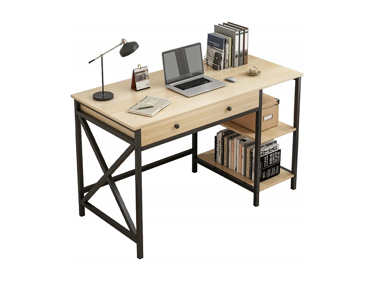 COMPUTER-SCHREIBTISCH LOFT INDUSTRIELL SCHUBLADE REGALE HELLES SKANDINAVISCHES EICHENHOLZ