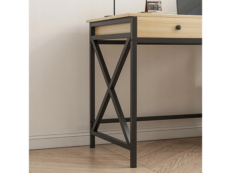 COMPUTER-SCHREIBTISCH LOFT INDUSTRIELL SCHUBLADE REGALE HELLES SKANDINAVISCHES EICHENHOLZ