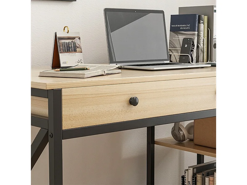 COMPUTER-SCHREIBTISCH LOFT INDUSTRIELL SCHUBLADE REGALE HELLES SKANDINAVISCHES EICHENHOLZ