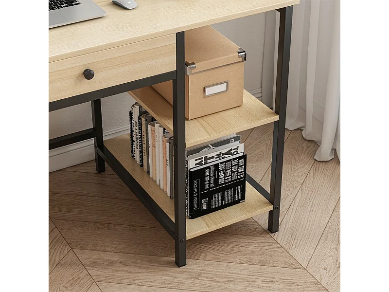 COMPUTER-SCHREIBTISCH LOFT INDUSTRIELL SCHUBLADE REGALE HELLES SKANDINAVISCHES EICHENHOLZ