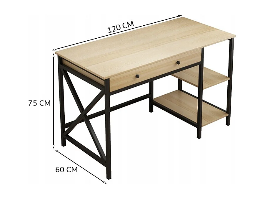 COMPUTER-SCHREIBTISCH LOFT INDUSTRIELL SCHUBLADE REGALE HELLES SKANDINAVISCHES EICHENHOLZ