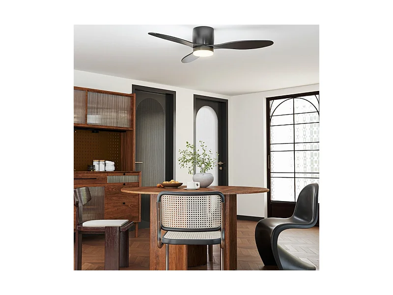 Ventilateur de plafond noir - Ventilateur de plafond avec lumière LED et 3 pales - 6 vitesses - pour chambres