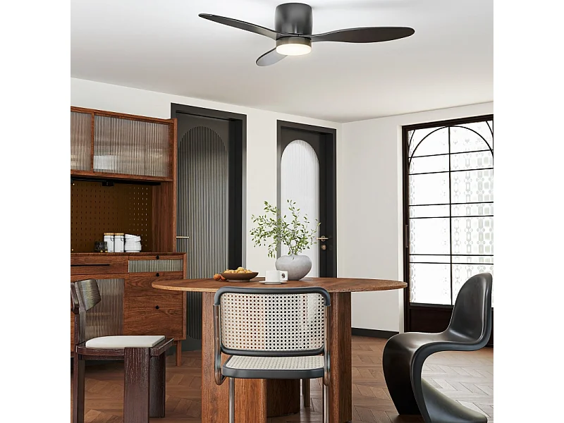 Schwarzer Deckenventilator - Deckenventilator mit LED-Licht und 3 Flügeln - 6 Geschwindigkeiten - für Schlafzimmer