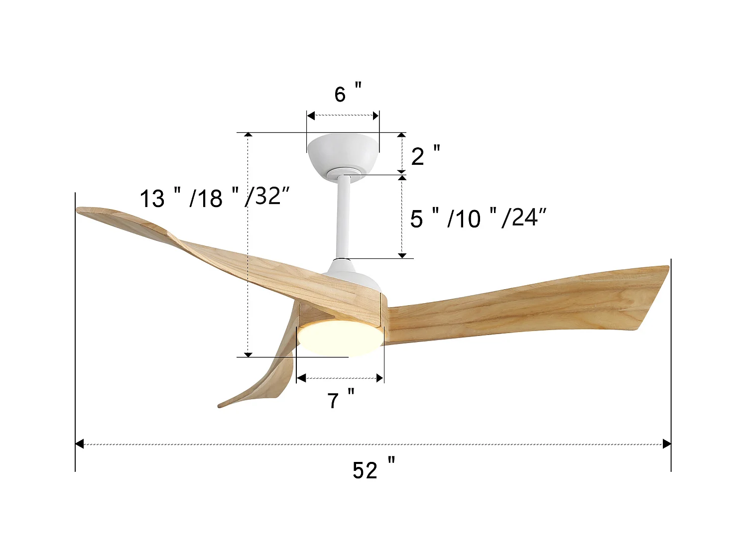Ventilatore da soffitto singolo da 52 pollici --- Ventilatore da soffitto a 6 velocità con telecomando - per soggiorno e camera da letto