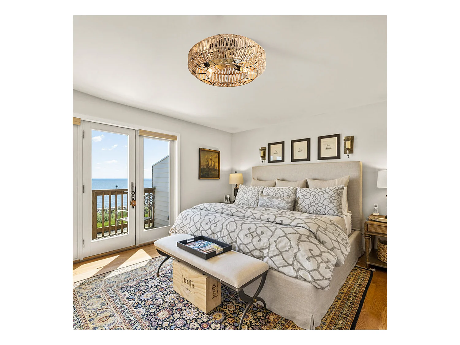 Ventilateur de plafond 22 pouces - Ventilateur de plafond avec canne et ampoule intégrées - 6 vitesses - pour salon