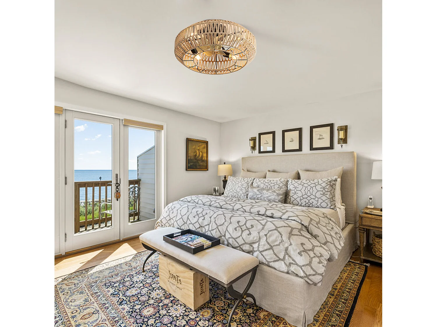 22 Zoll Deckenventilator - Deckenventilator mit integrierter Stange und Glühbirne - 6 Geschwindigkeiten - für das Wohnzimmer