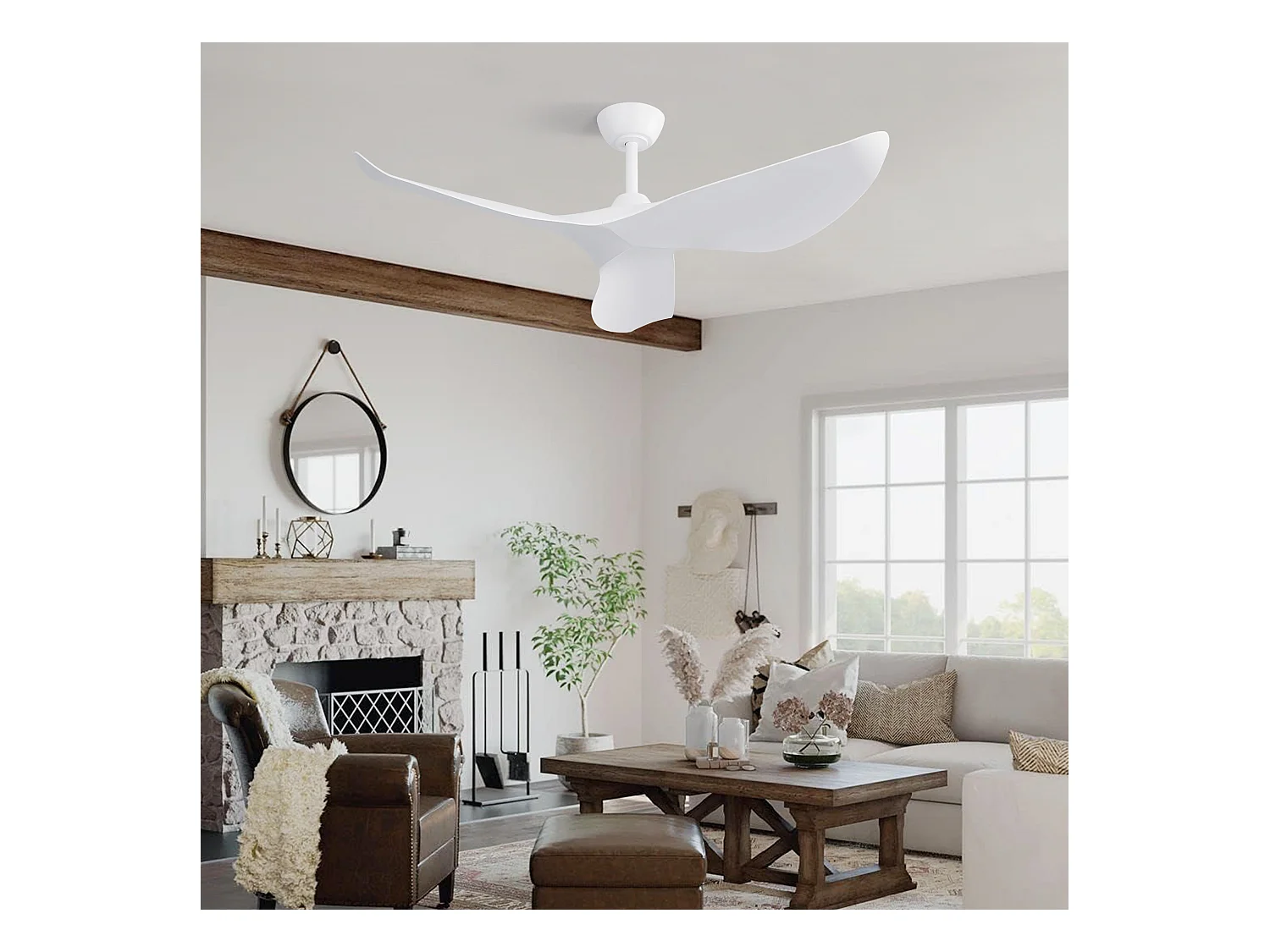 Ventilador de techo blanco de 38 pulgadas - Ventilador de techo de 6 velocidades con control remoto - Para dormitorio y sala de estar