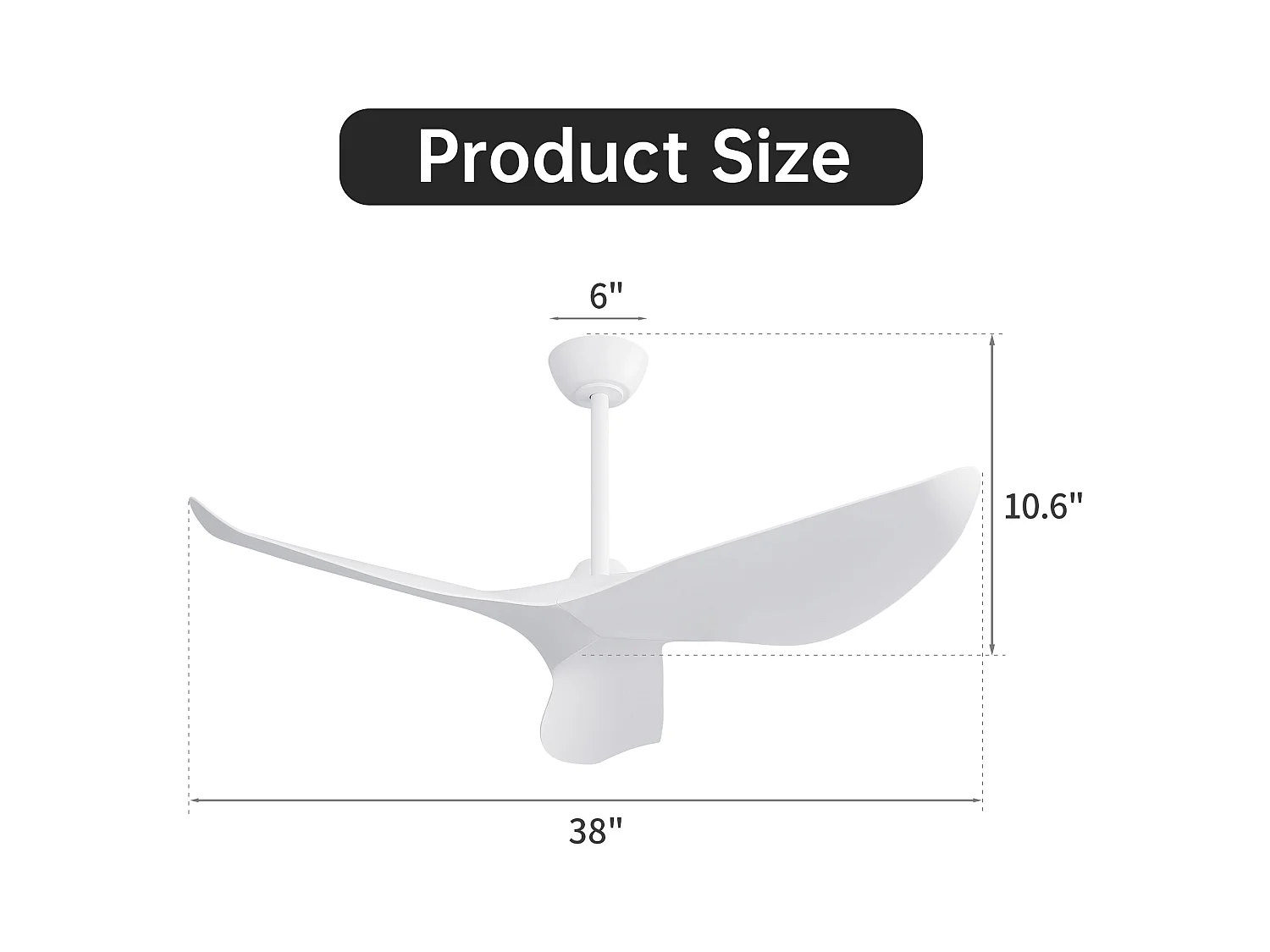 Ventilador de techo blanco de 38 pulgadas - Ventilador de techo de 6 velocidades con control remoto - Para dormitorio y sala de estar