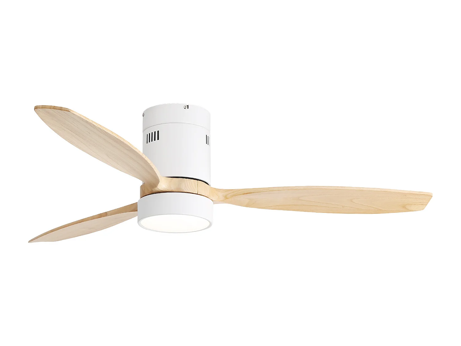 Ventilador de techo blanco de 52 pulgadas - Ventilador de techo con luz LED y control remoto - 3 aspas de madera maciza - para sala de estar