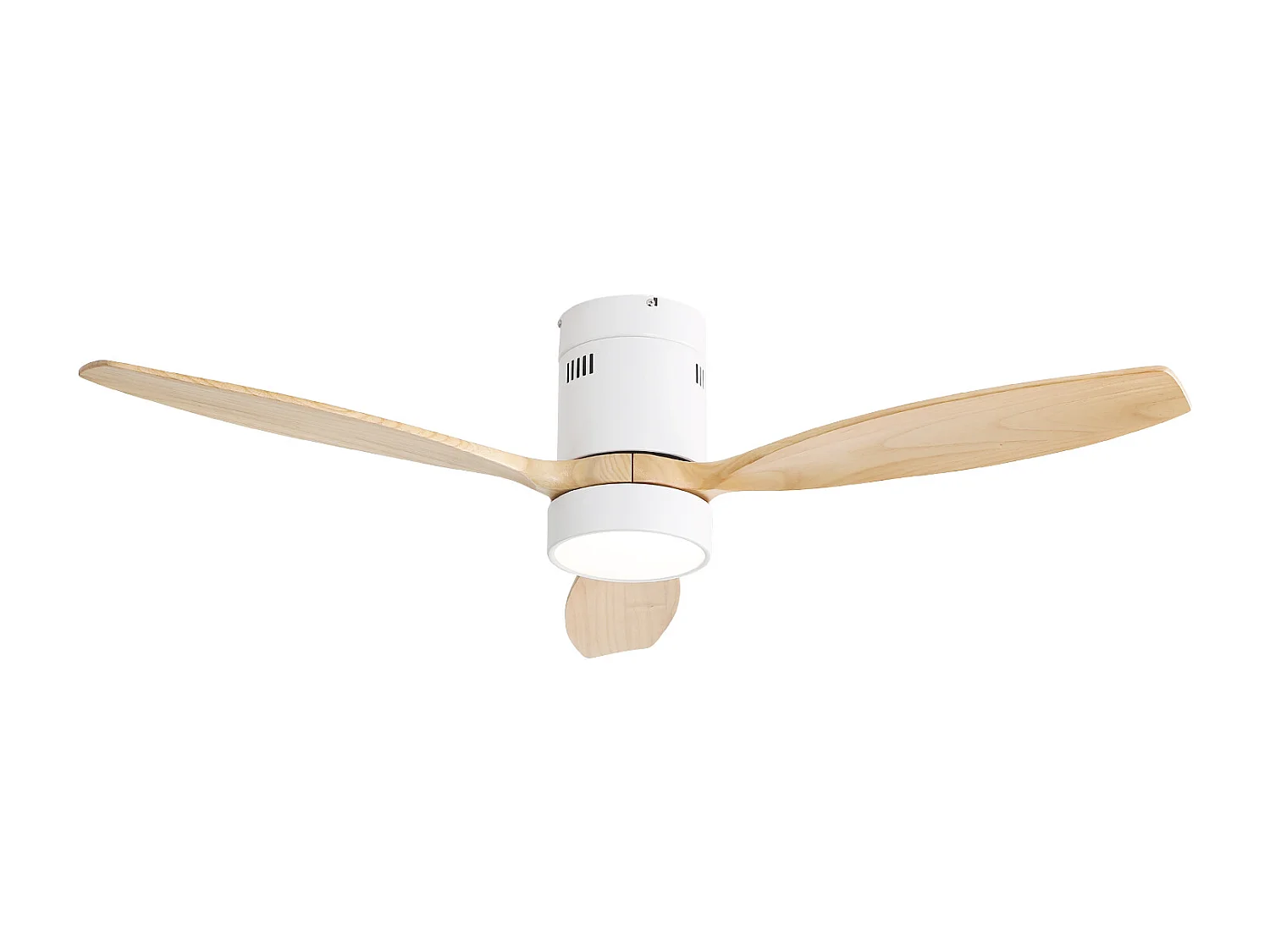 Ventilateur de plafond blanc 52 pouces - Ventilateur de plafond avec éclairage LED et télécommande - 3 pales en bois massif - pour salon
