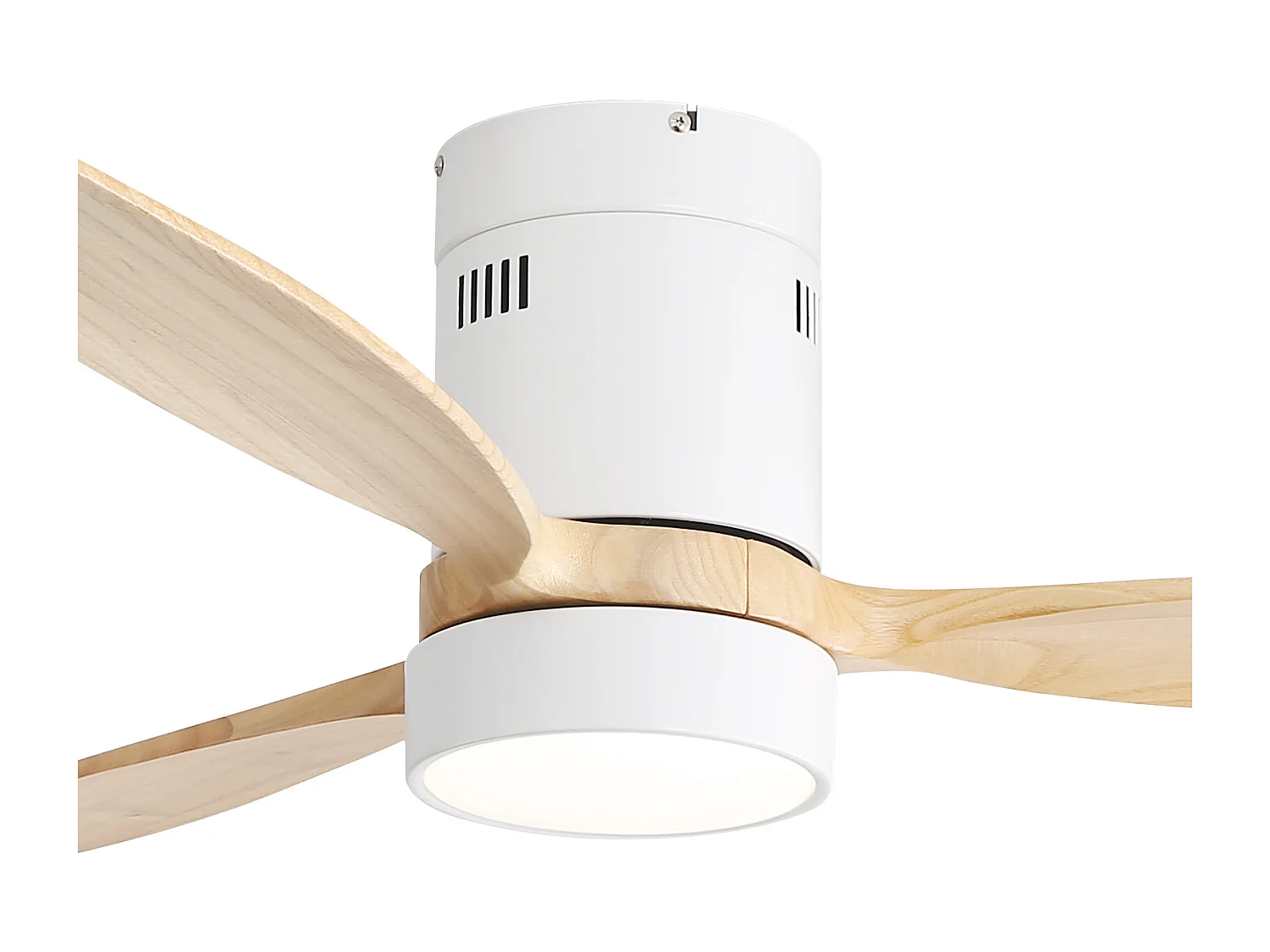 Ventilateur de plafond blanc 52 pouces - Ventilateur de plafond avec éclairage LED et télécommande - 3 pales en bois massif - pour salon