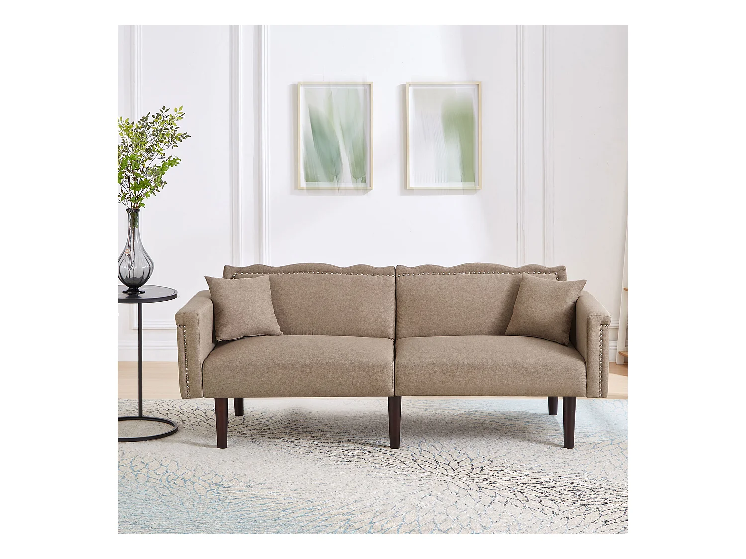 Canape 2 places marron - Canapé avec dossier réglable et 6 pieds en bois - pour salon et chambre