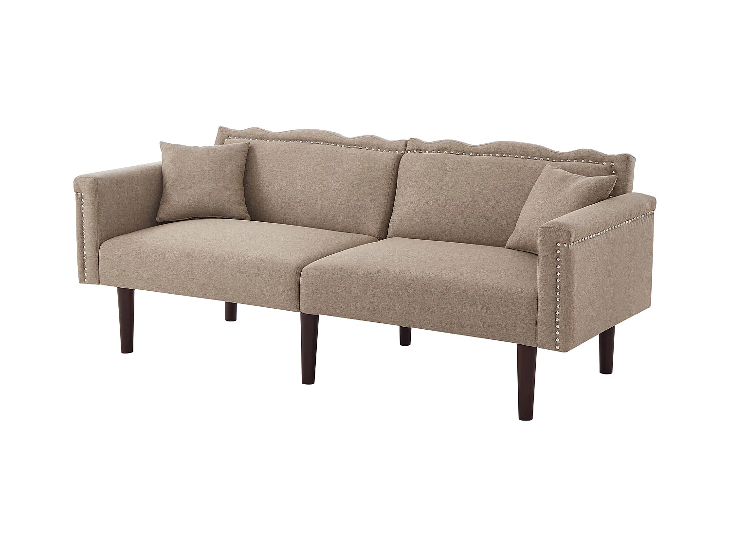 Canape 2 places marron - Canapé avec dossier réglable et 6 pieds en bois - pour salon et chambre