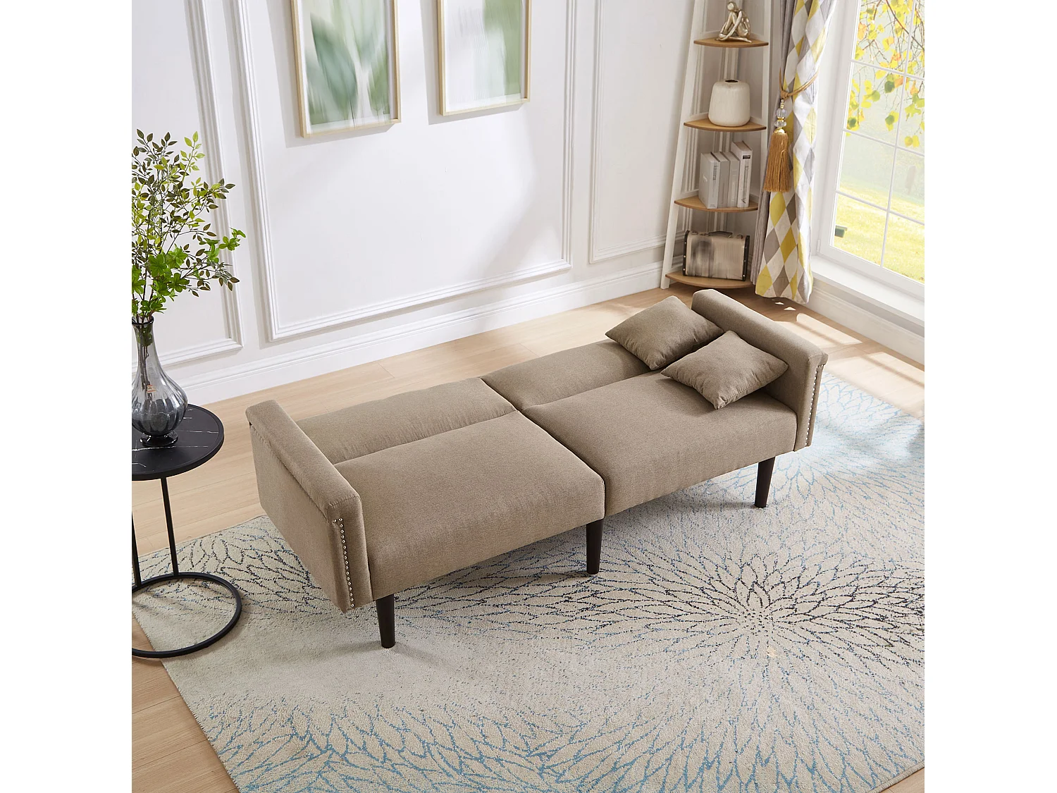 Canape 2 places marron - Canapé avec dossier réglable et 6 pieds en bois - pour salon et chambre