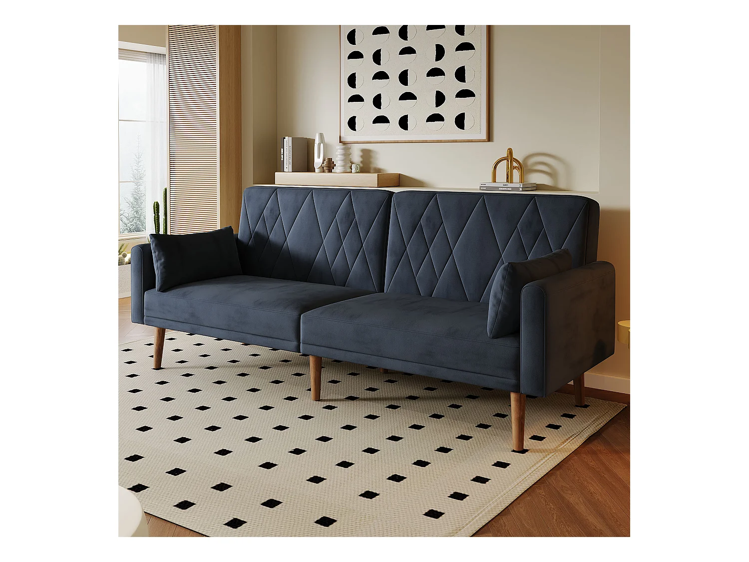 Canape 2 places gris foncé - Canapé avec pieds et accoudoirs en bois - convient au salon et à la chambre