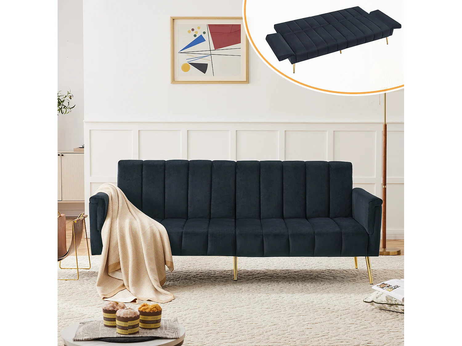 Canape 2 places noir foncé - Canapé avec pieds et accoudoirs en métal - pour salon et chambre