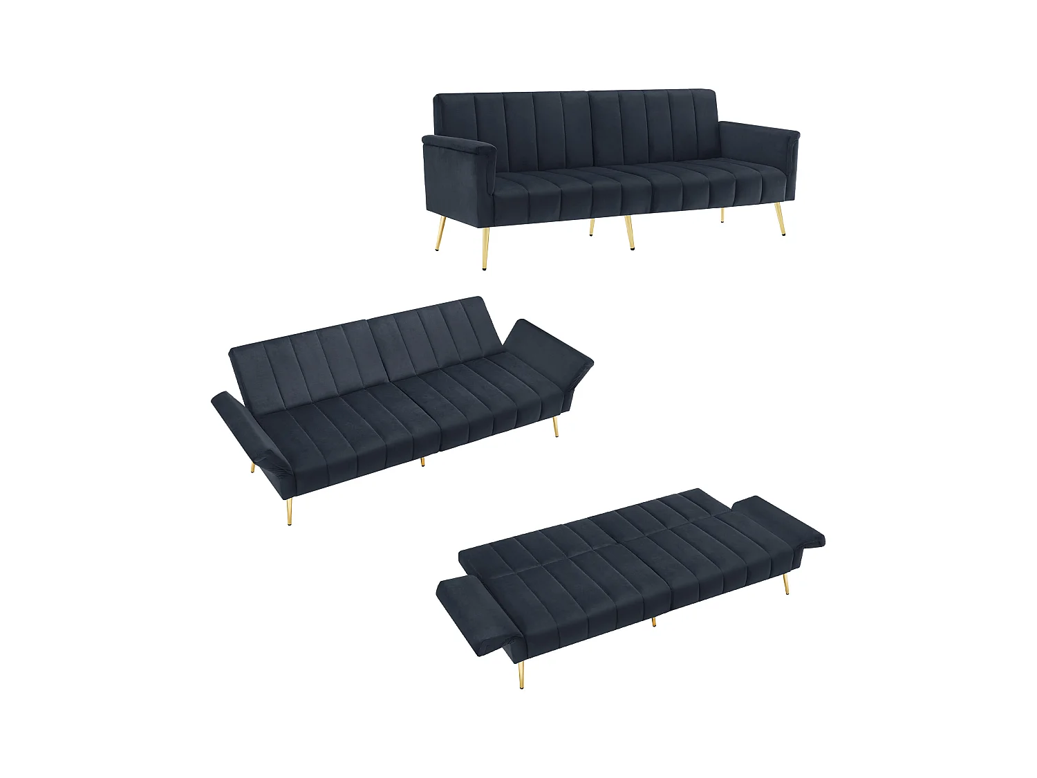 Canape 2 places noir foncé - Canapé avec pieds et accoudoirs en métal - pour salon et chambre