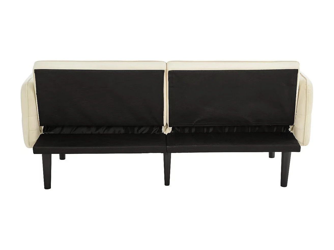 Canapé relaxation beige - Canapé avec accoudoirs rabattables et 2 coussins - six pieds en bois massif - pour salon et chambre