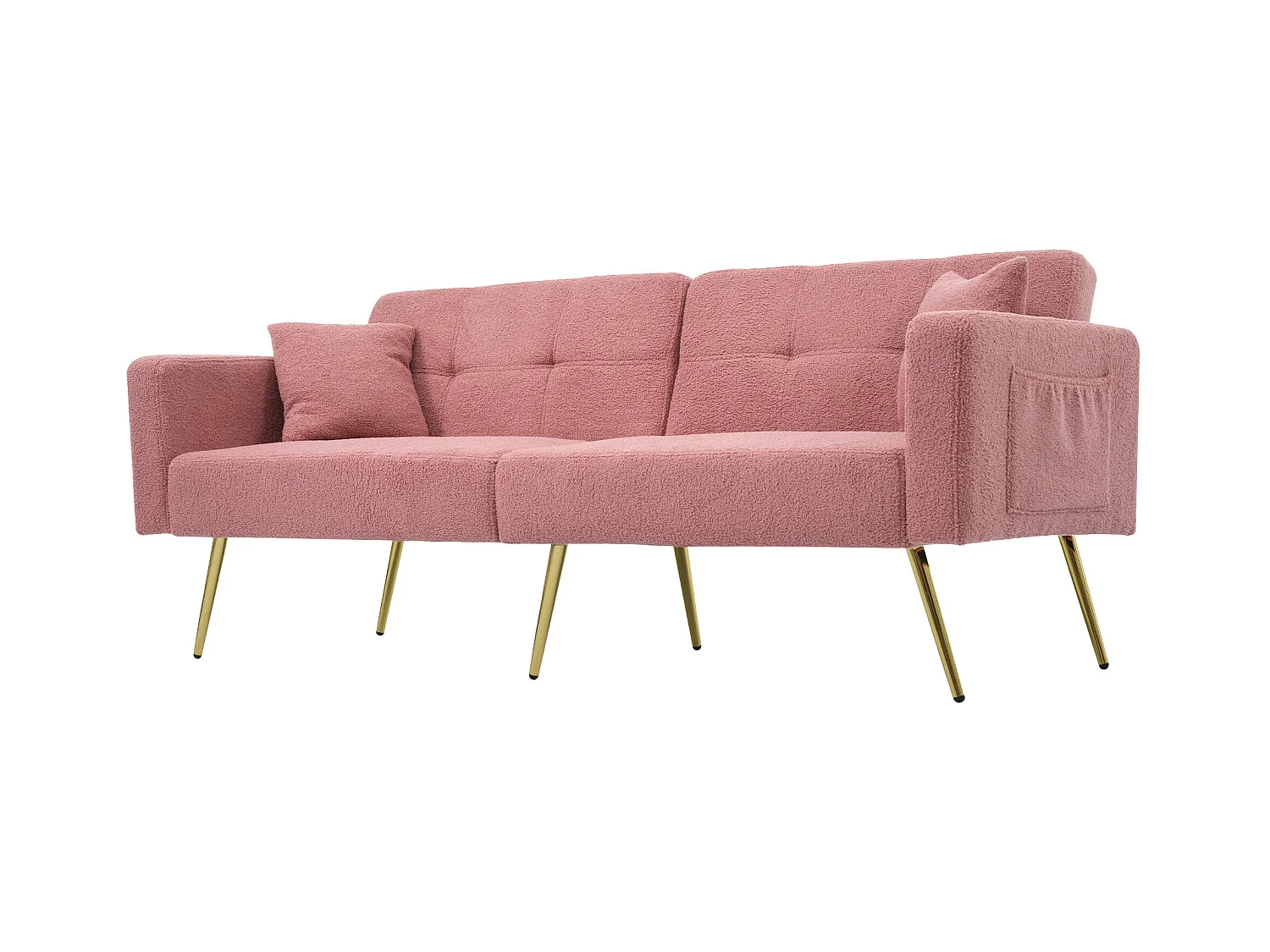 Canapé relaxation rose - Canapé avec coussins et poches de rangement - pieds dorés - pour salon et chambre