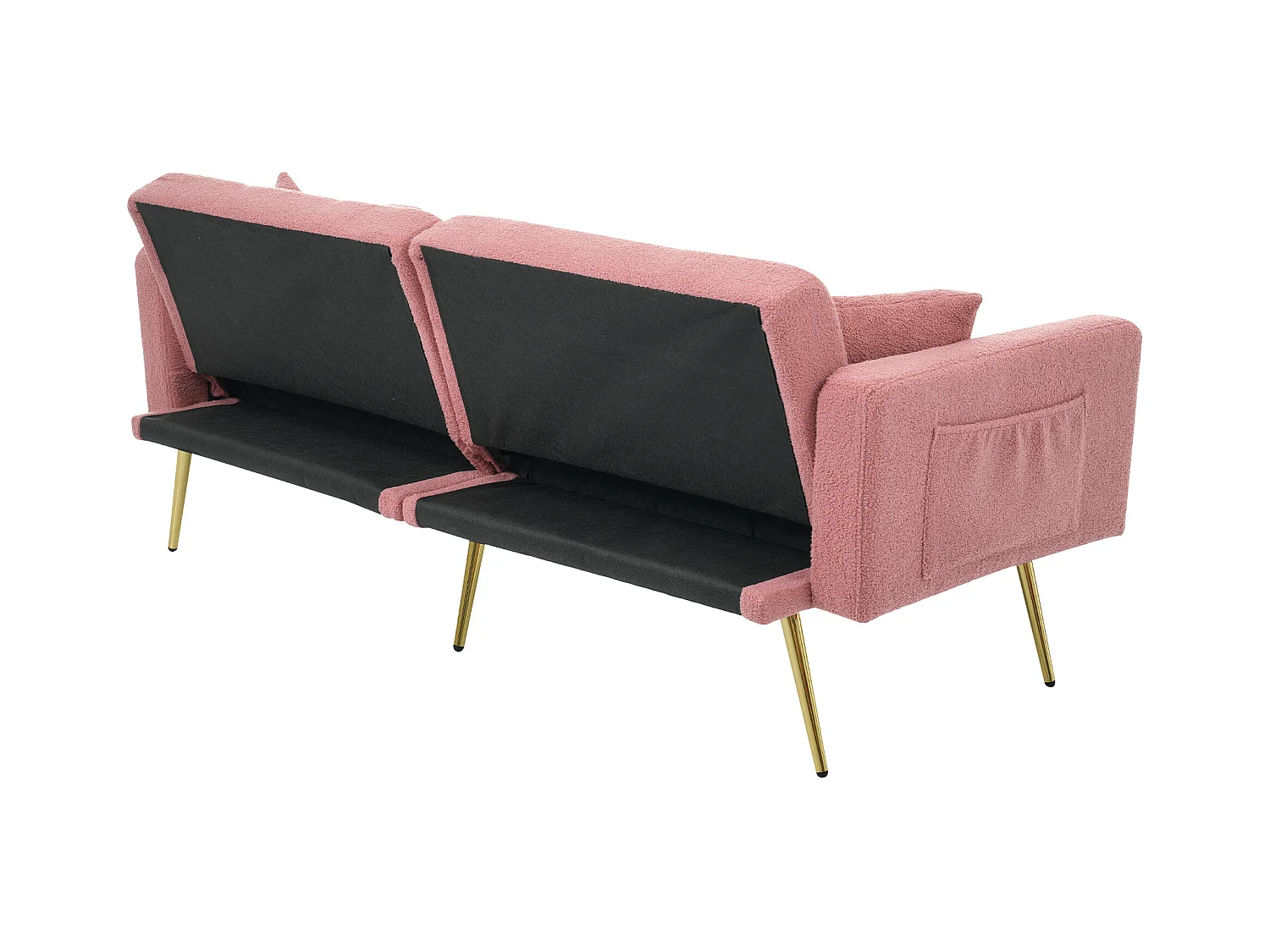 Canapé relaxation rose - Canapé avec coussins et poches de rangement - pieds dorés - pour salon et chambre