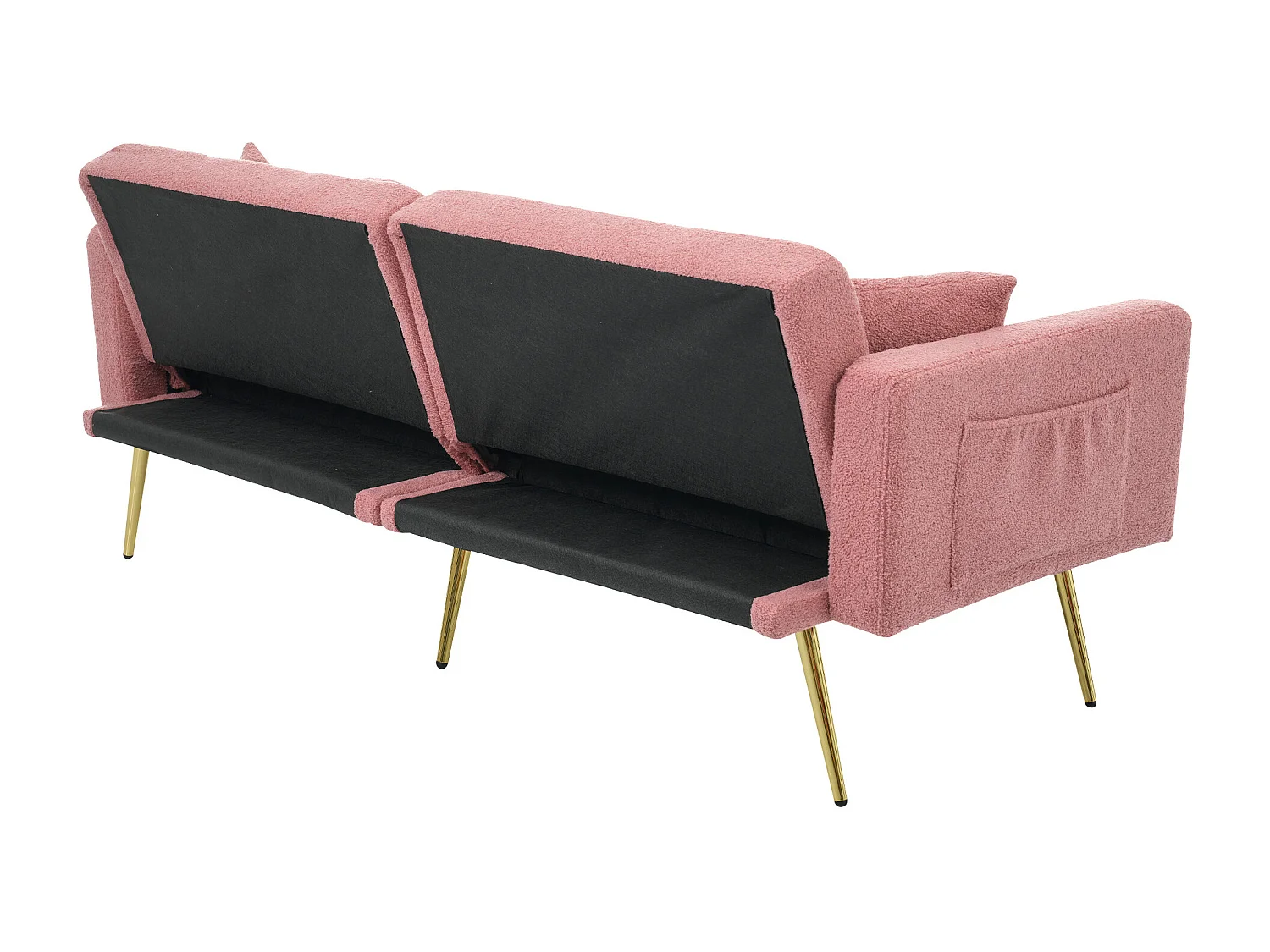 Canapé relaxation rose - Canapé avec coussins et poches de rangement - pieds dorés - pour salon et chambre