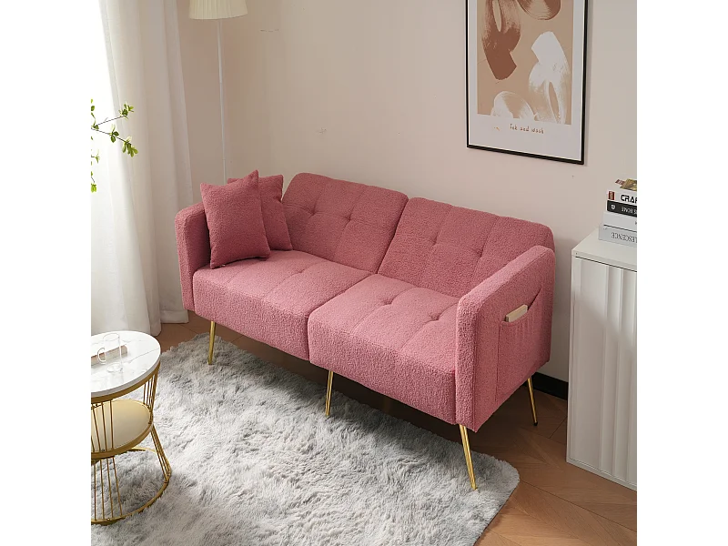 Canapé relaxation rose - Canapé avec coussins et poches de rangement - pieds dorés - pour salon et chambre