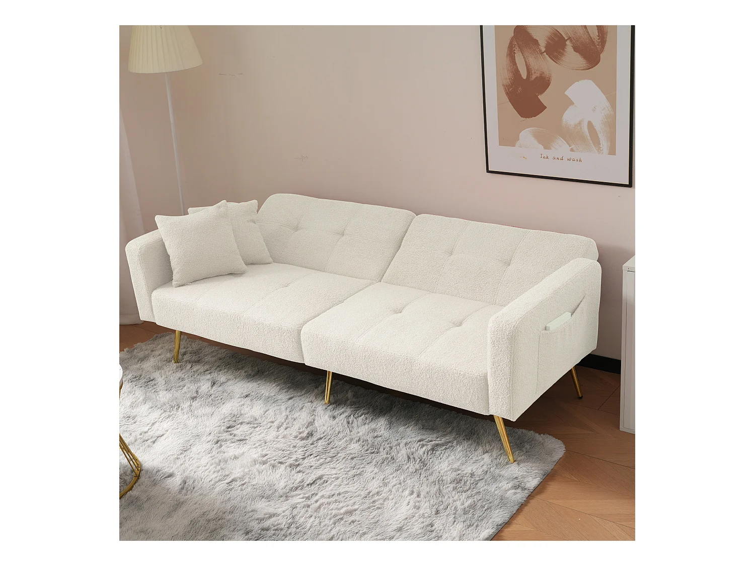 Blanc Loungesofa - Sofa mit Kissen und Aufbewahrungstaschen - goldene beine - für wohnzimmer und schlafzimmer