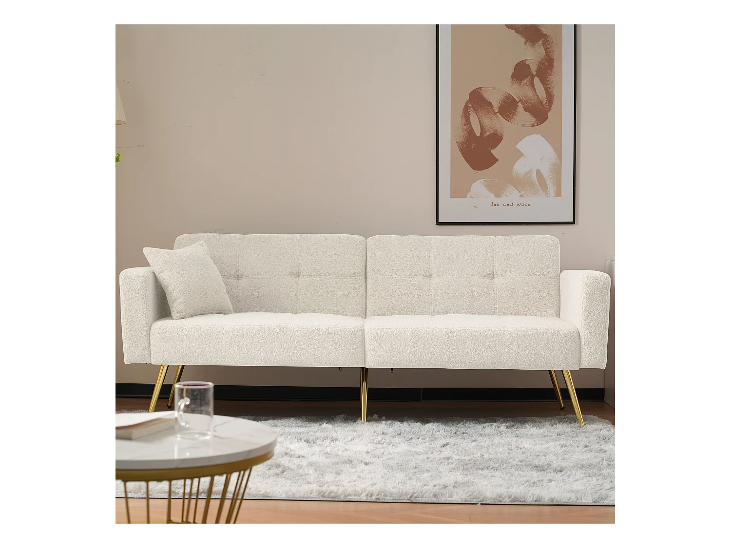 Blanc Loungesofa - Sofa mit Kissen und Aufbewahrungstaschen - goldene beine - für wohnzimmer und schlafzimmer