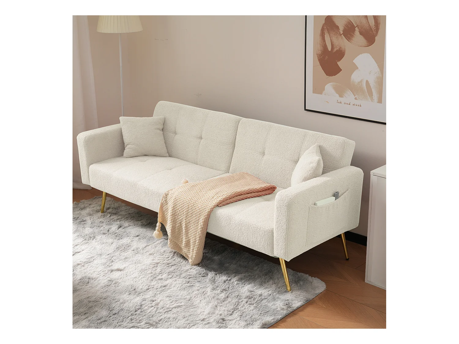 Blanc Loungesofa - Sofa mit Kissen und Aufbewahrungstaschen - goldene beine - für wohnzimmer und schlafzimmer
