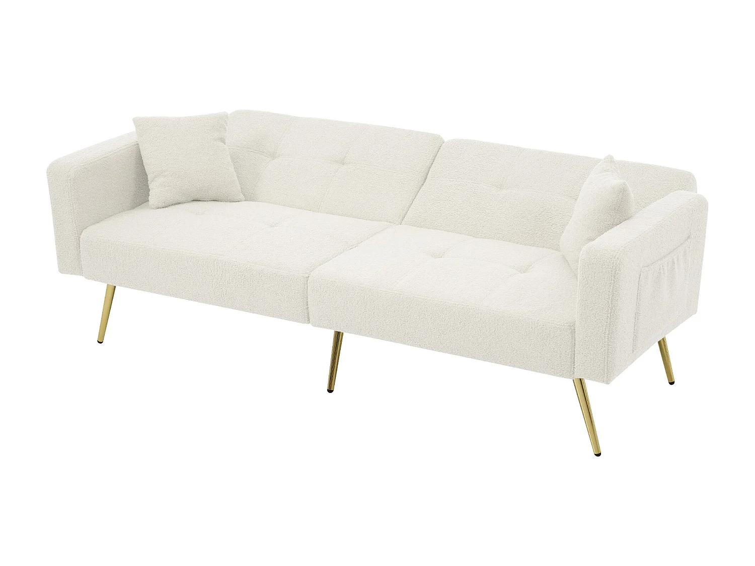 Canapé relaxation blanc - Canapé avec coussins et poches de rangement - pieds dorés - pour salon et chambre