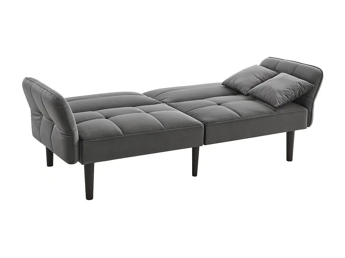 Canapé relaxation gris - Canapé avec accoudoirs rabattables et 2 coussins - six pieds en bois - pour salons et chambres