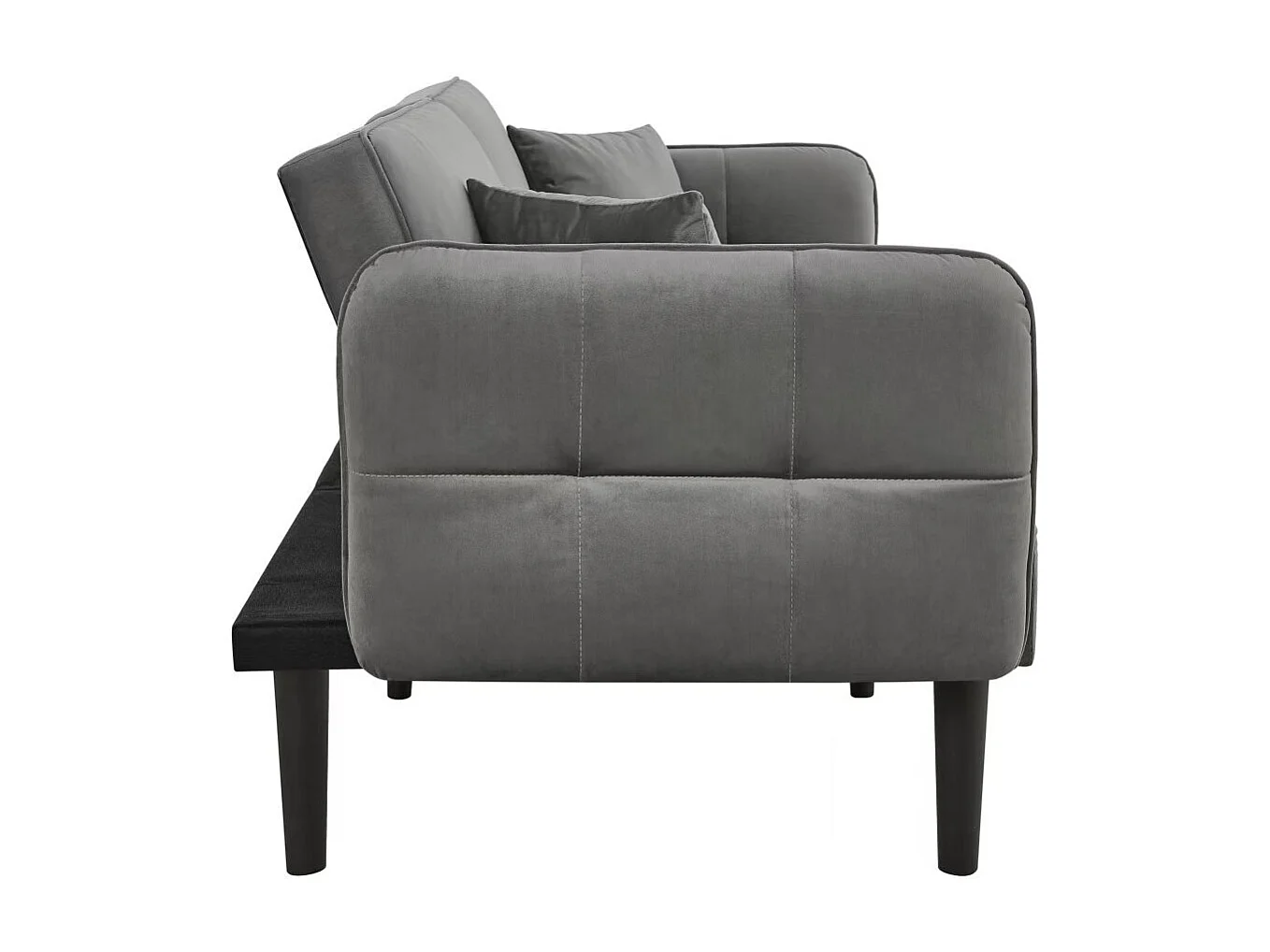 Canapé relaxation gris - Canapé avec accoudoirs rabattables et 2 coussins - six pieds en bois - pour salons et chambres