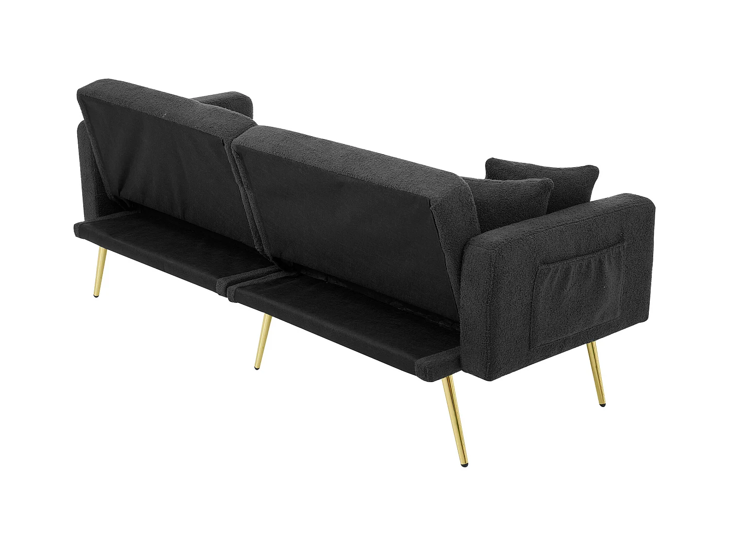 Canapé relaxation gris - Canapé avec coussins et poches de rangement - pieds dorés - pour salon et chambre