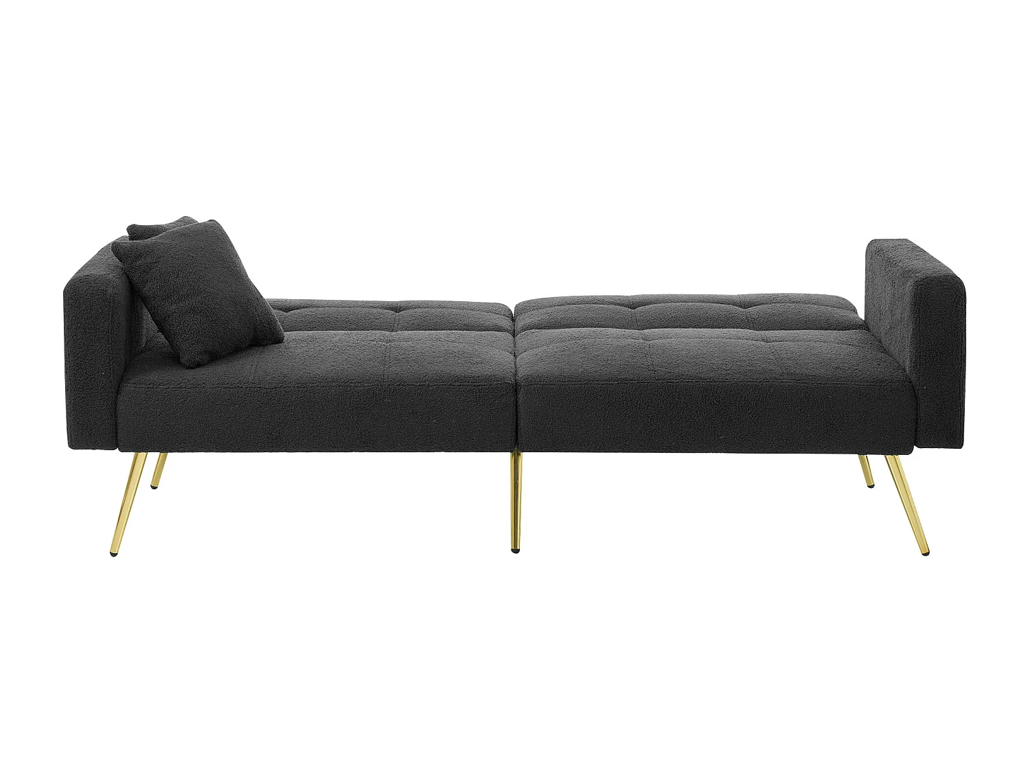 Szara sofa relaksacyjna - sofa z poduszkami i kieszeniami do przechowywania - złote nogi - do salonu i sypialni