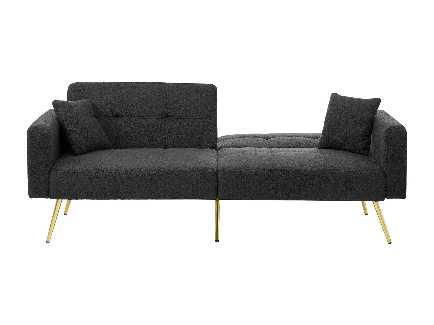 Szara sofa relaksacyjna - sofa z poduszkami i kieszeniami do przechowywania - złote nogi - do salonu i sypialni