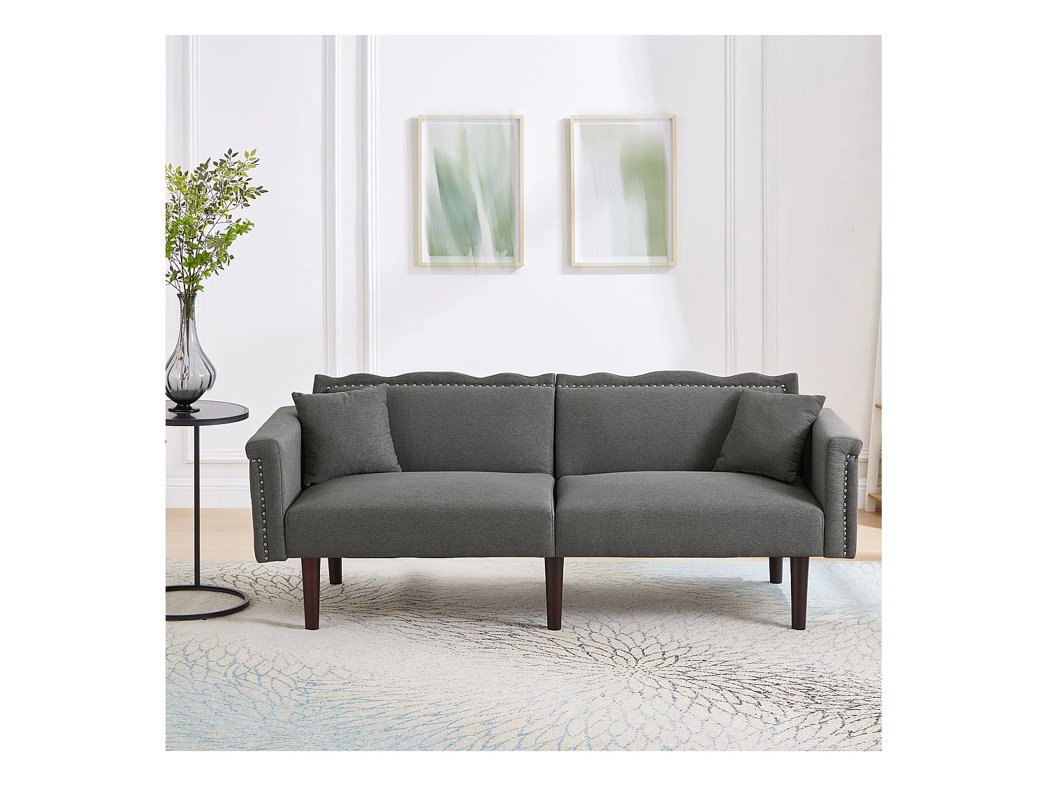 Canapé relaxation gris - Canapé avec dossier réglable et 6 pieds en bois - pour salon et chambre