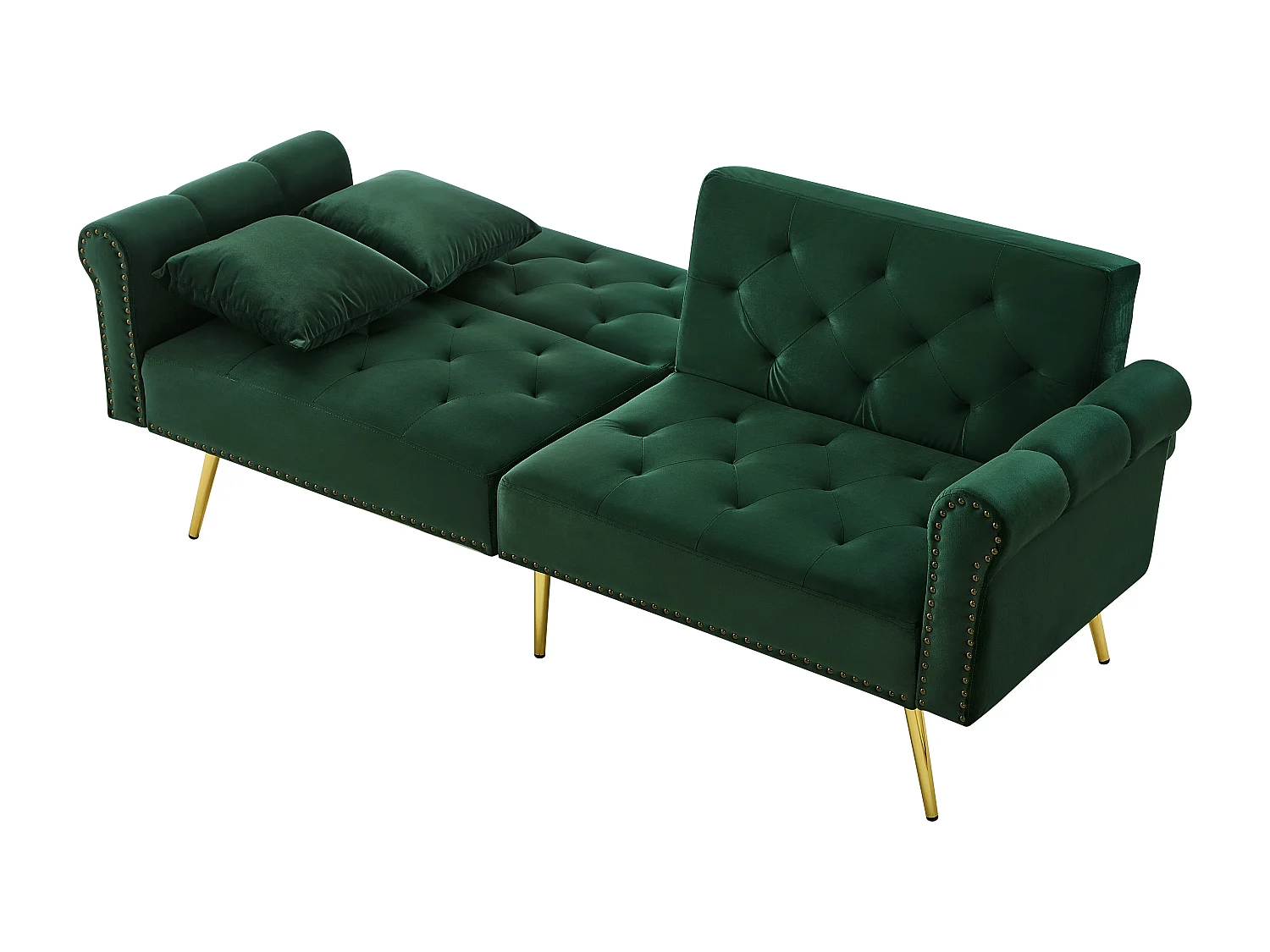 Canape 2 places vert - Canapé avec dossier réglable et accoudoirs - 6 pieds en métal - pour salon et chambre