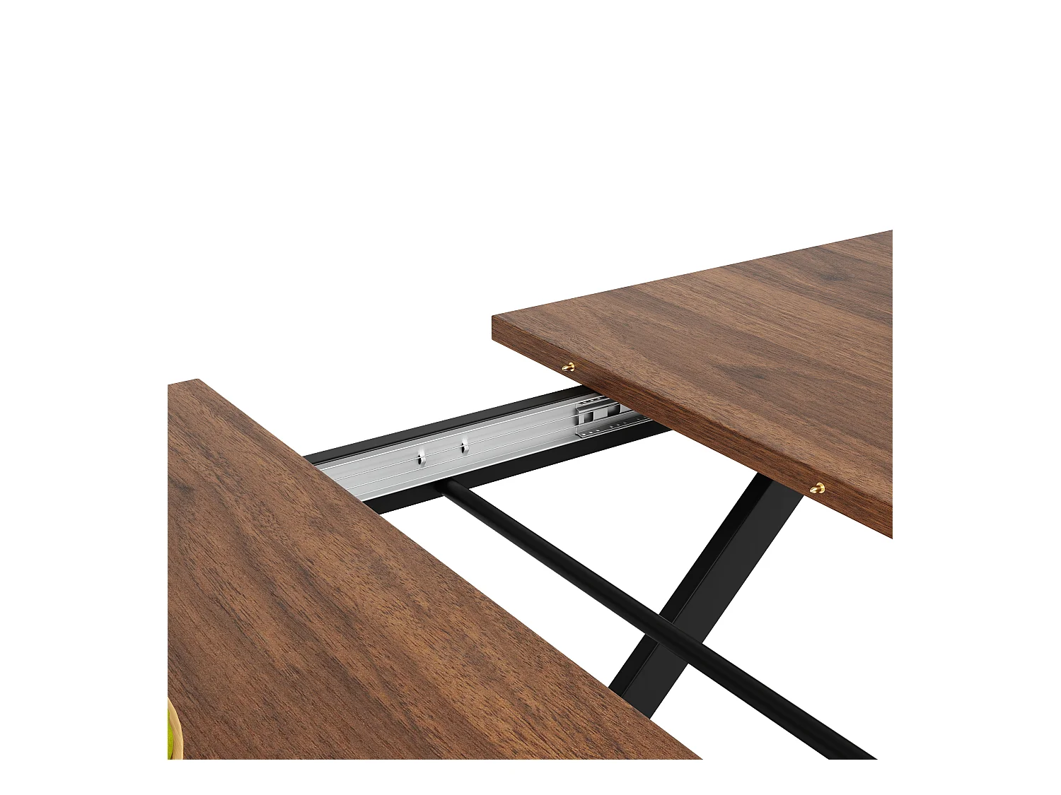 Table à manger en noyer - Table à manger extensible avec pieds croisés en fer noir - pour cuisine et salon