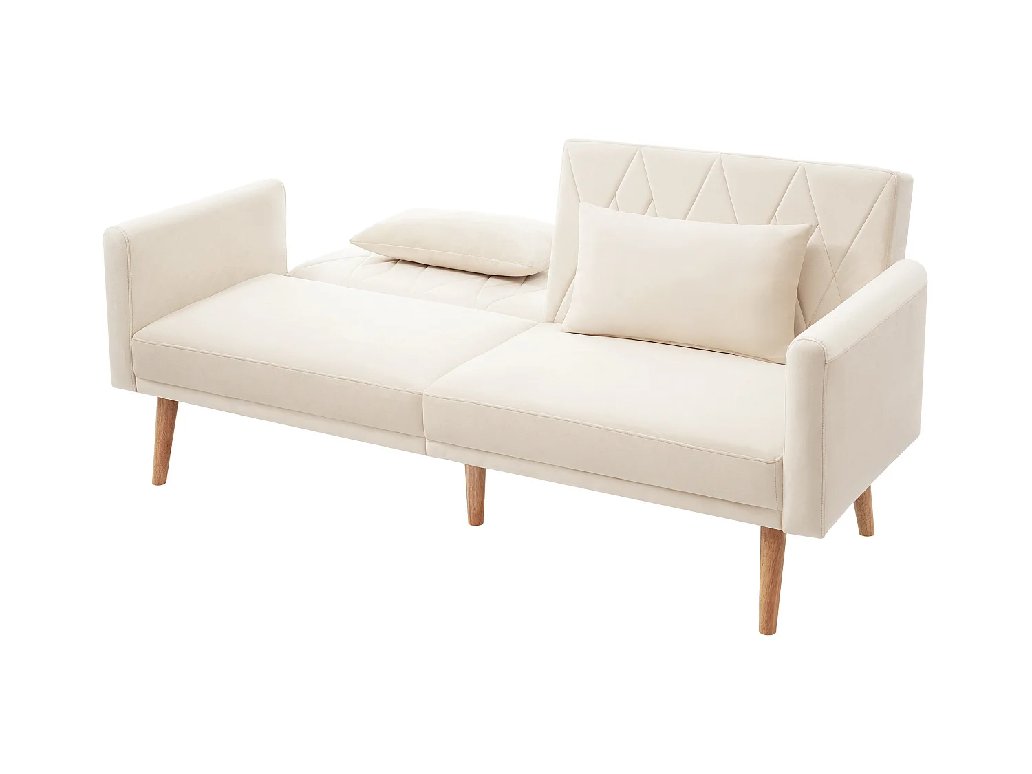 Canape 2 places beige - Canapé avec pieds et accoudoirs en bois - convient au salon et à la chambre