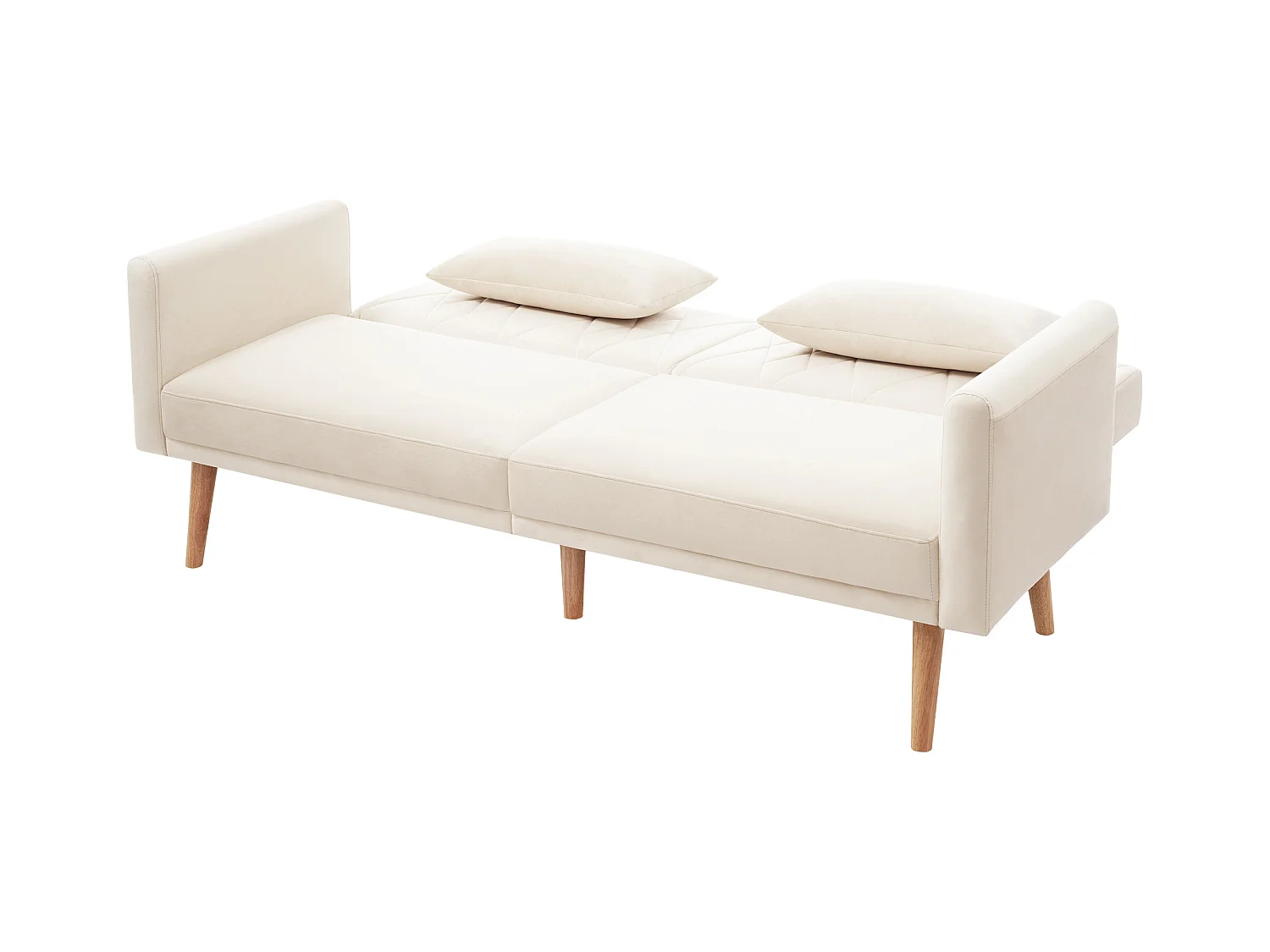 Canape 2 places beige - Canapé avec pieds et accoudoirs en bois - convient au salon et à la chambre