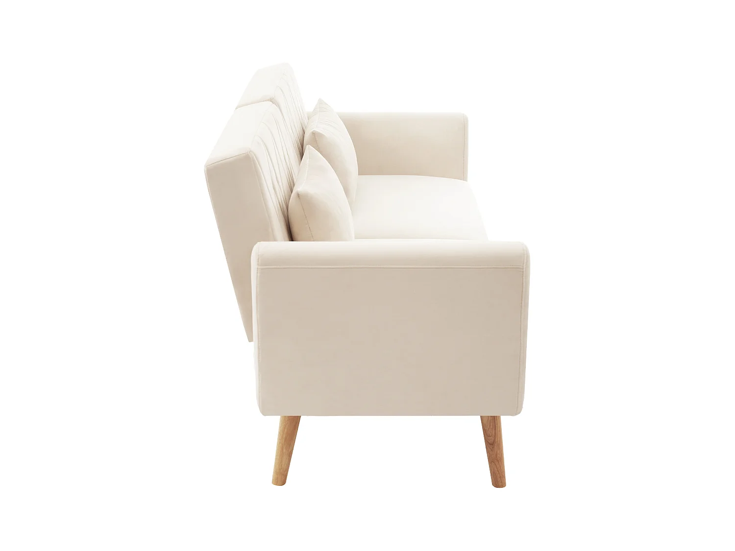 Canape 2 places beige - Canapé avec pieds et accoudoirs en bois - convient au salon et à la chambre