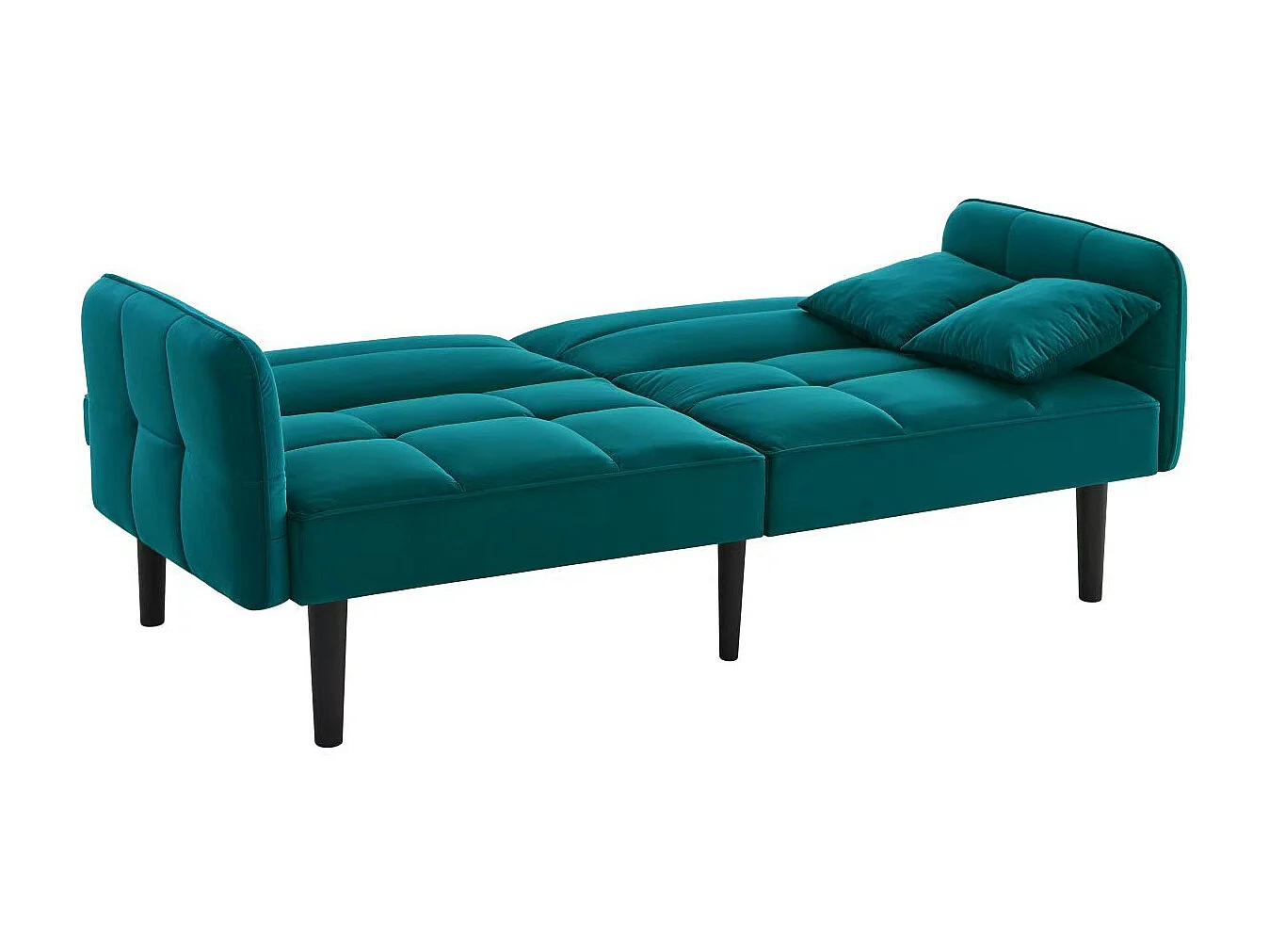 Grünes Loungesofa - Sofa mit klappbaren Armlehnen und 2 Kissen - sechs beine aus massivholz - für wohn- und schlafzimmer