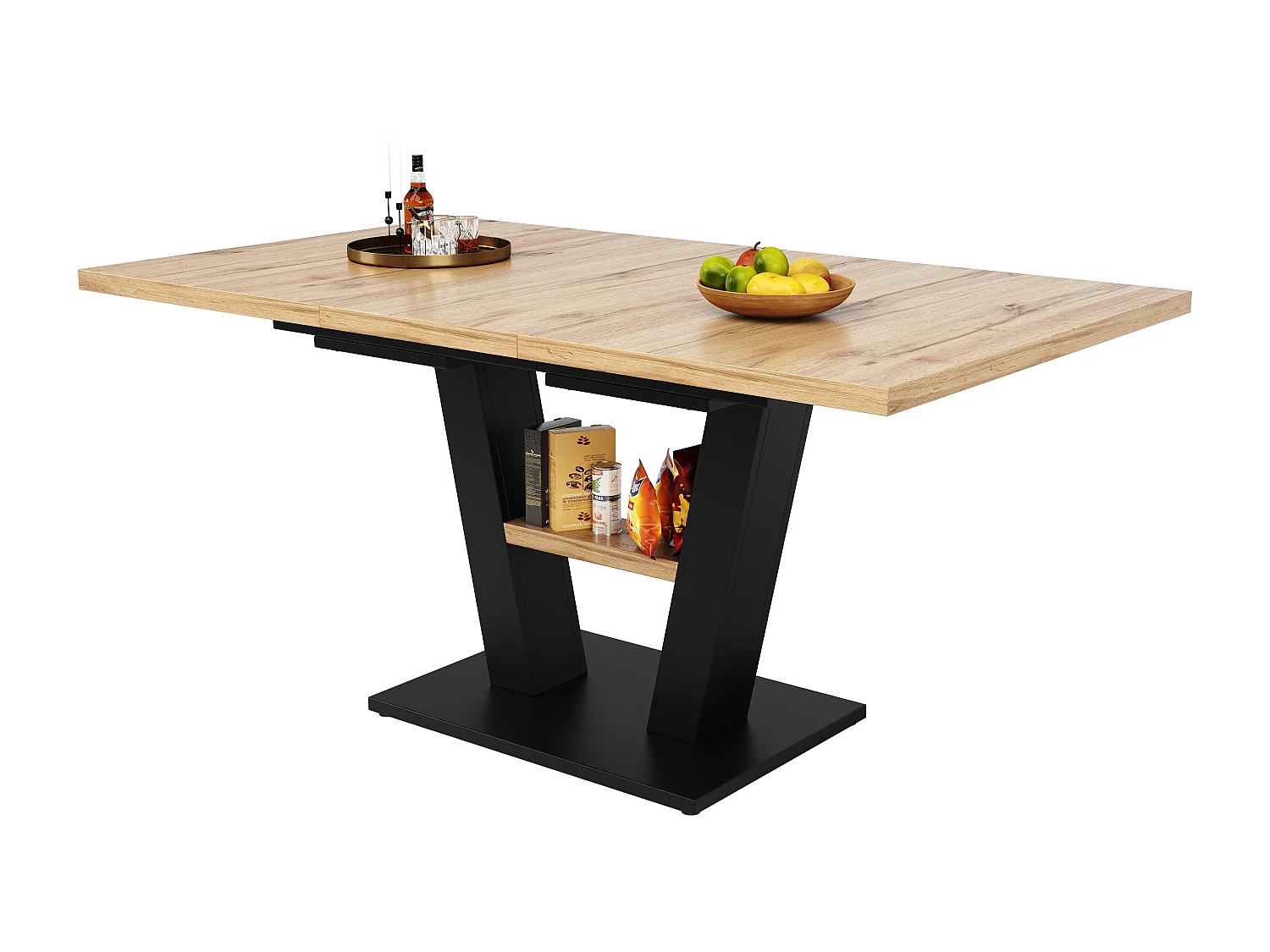 Rechteckiger Esstisch - Esstisch mit Stauraum und Holzplatte - einziehbar - für küche und wohnzimmer