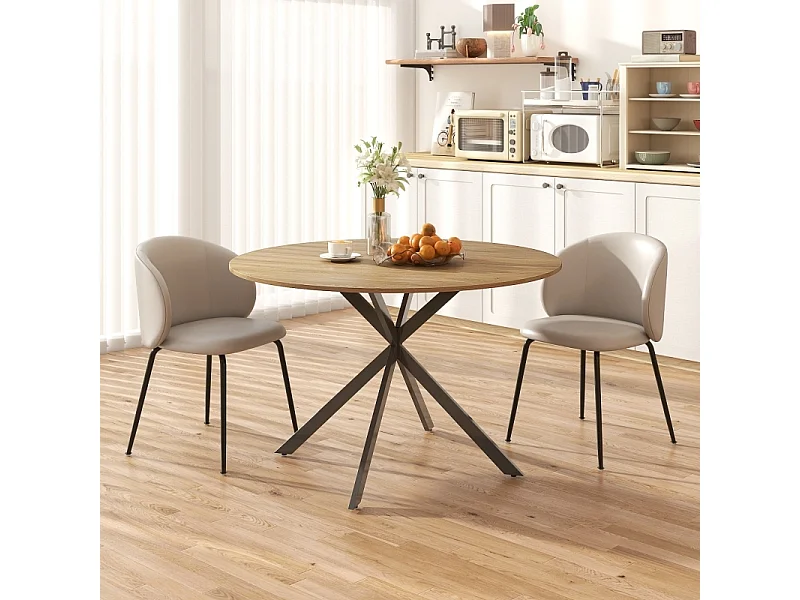 Table à manger ronde en chêne - Table à manger avec support en acier en forme de X et plateau en bois - convient pour la salle à manger et le salon