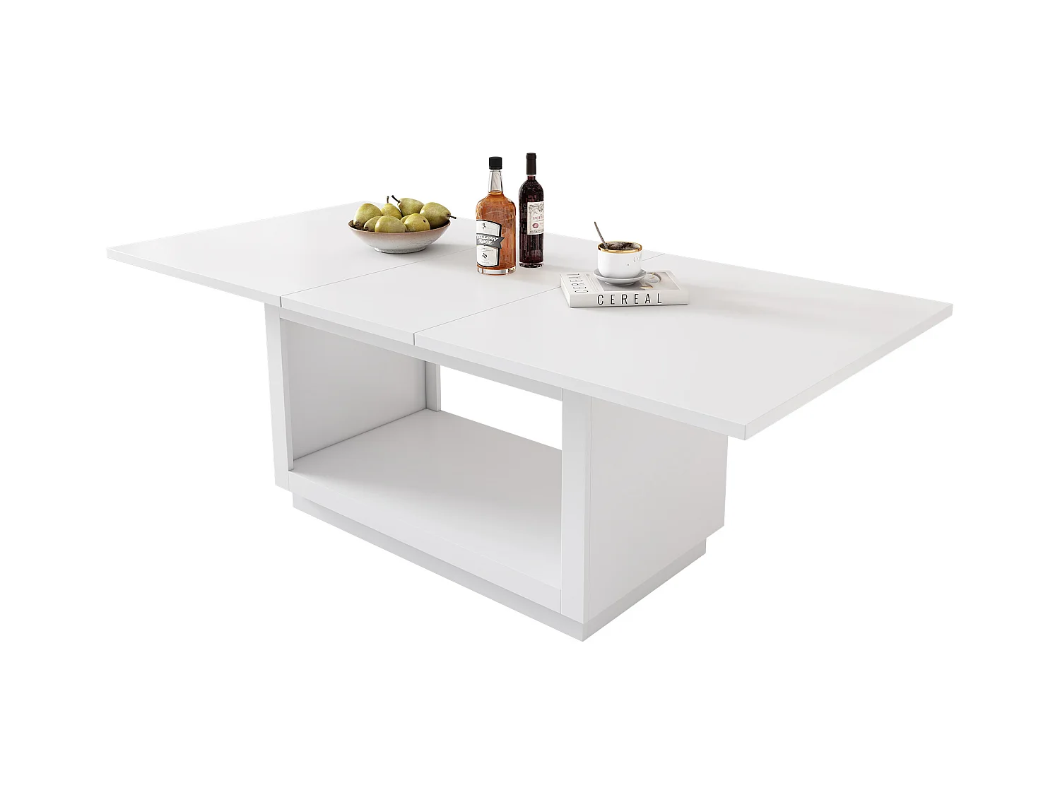 Rechteckiger Esstisch blanc - Esstisch mit Stauraum - ausziehbare platte - für esszimmer und wohnzimmer